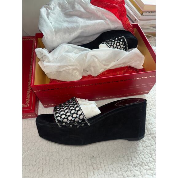 Rene Caovilla Women's Ginger 75 Wedge Mules - Black - Wedge sandals 39.5 - Picture 5 of 5